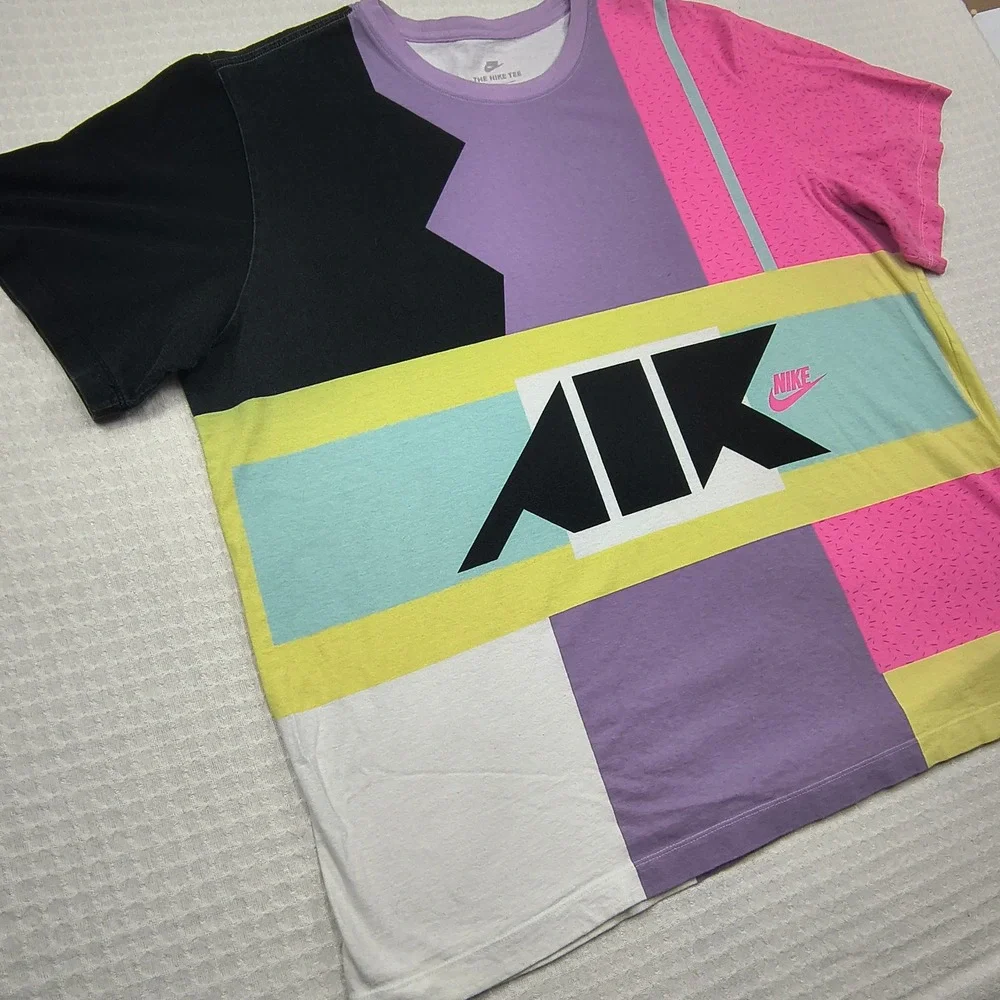 Nike Air Mens XXL Colorblock Graphic T-Shirt Retro 90s Style Multi-Color Tee